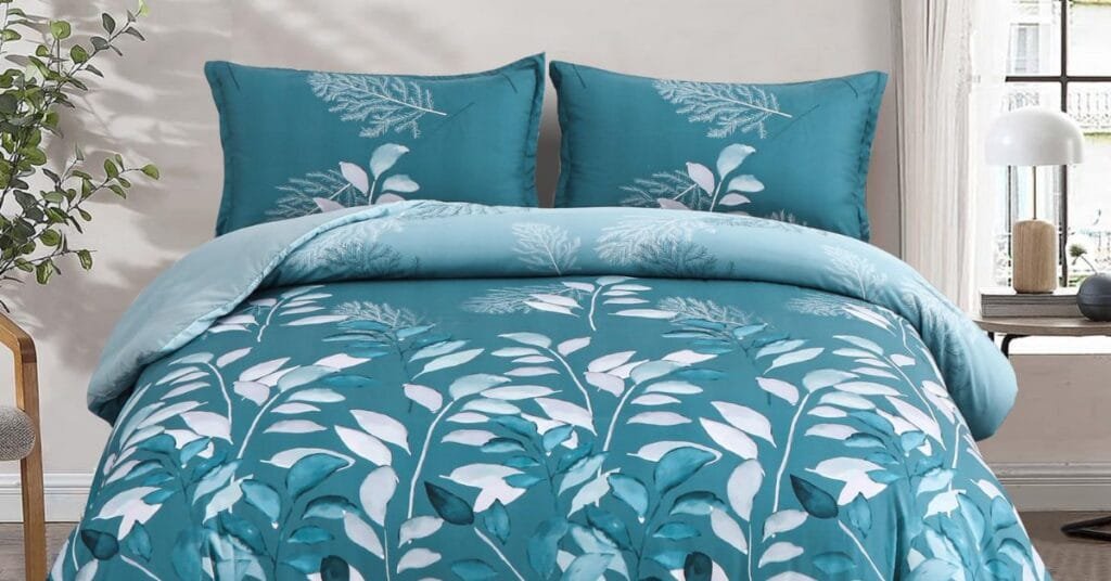 Calming teal blue bedsheets for balance."