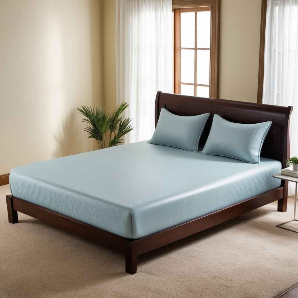 Waterproof fitted bedsheet protecting the mattress.