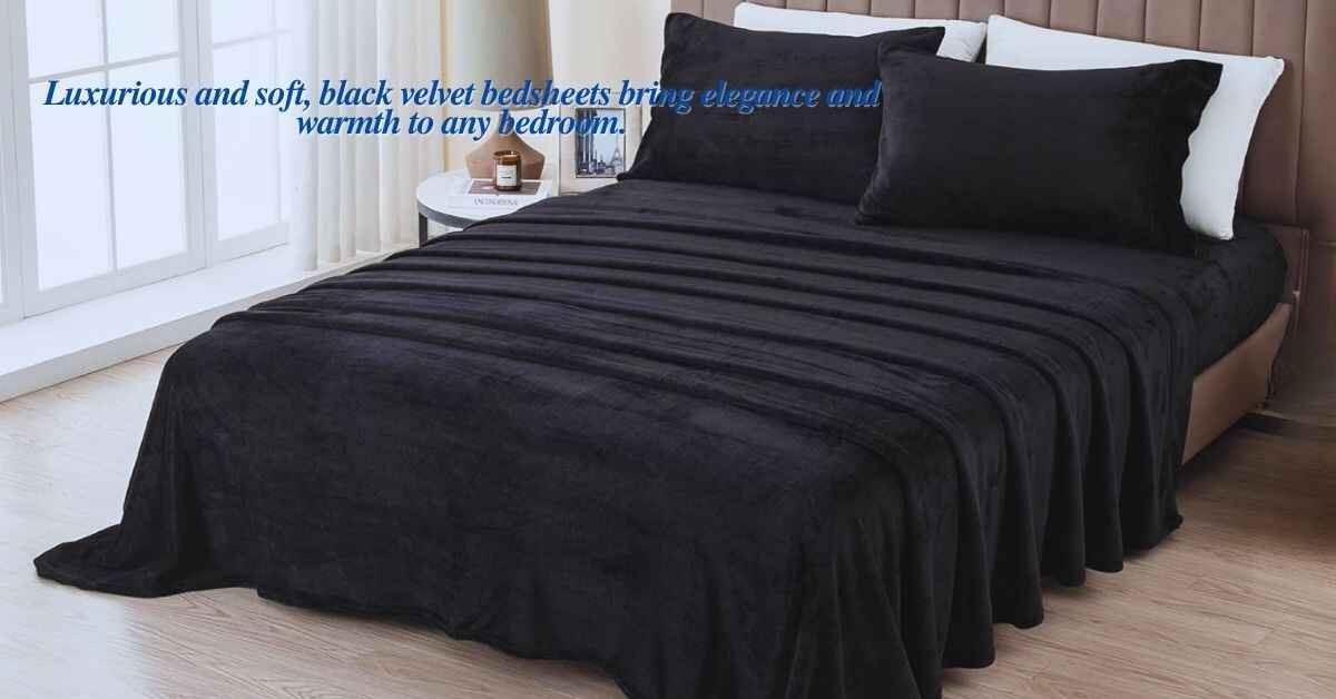 Elegant black velvet bed sheets adding luxury to a beautifully designed bedroom.