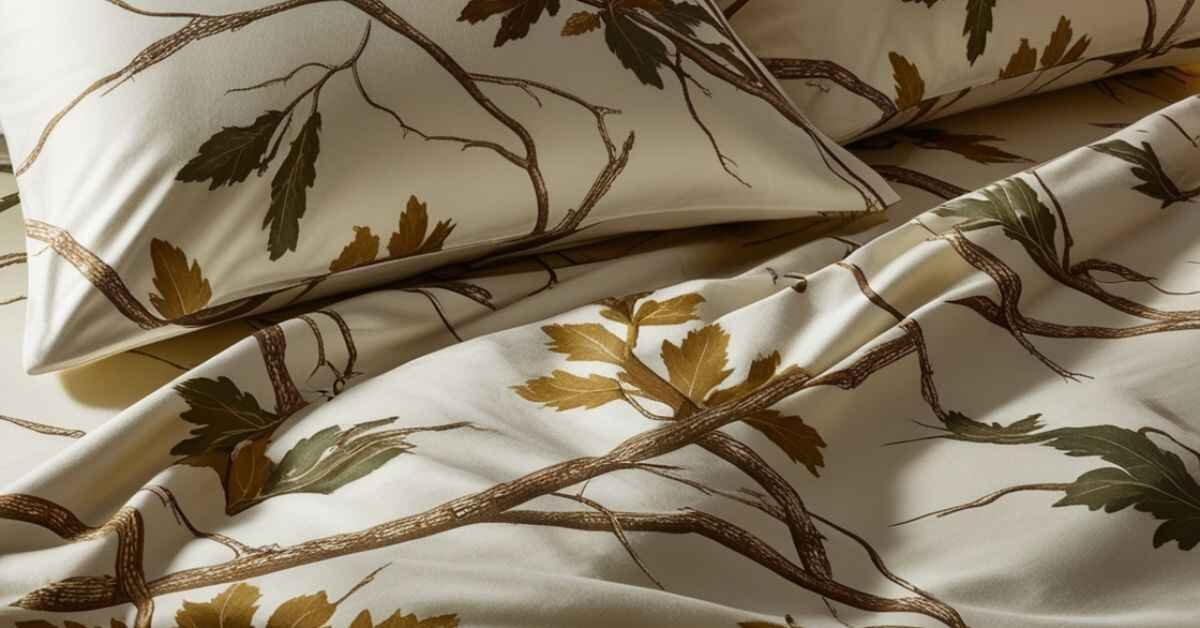 Camo bed sheets in a bedroom, adding an outdoor adventure theme