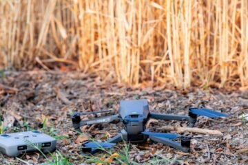 Agricultural drone and remote controller prepared for field surveying and precision farming operations