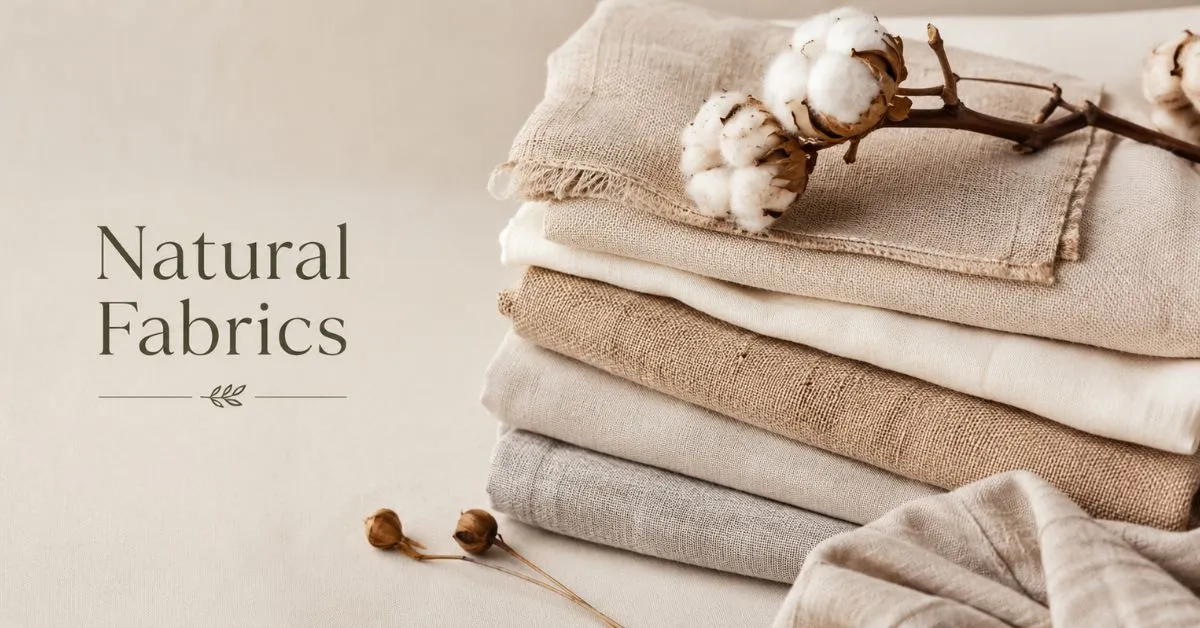Minimalist feature image representing natural fabrics with layered organic textiles and cotton accents